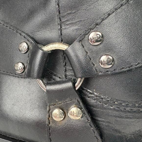 Harley Davidson Vintage Square Toe Harness Boots Cuban Heel Black Logo Size 8 - Picture 9 of 13